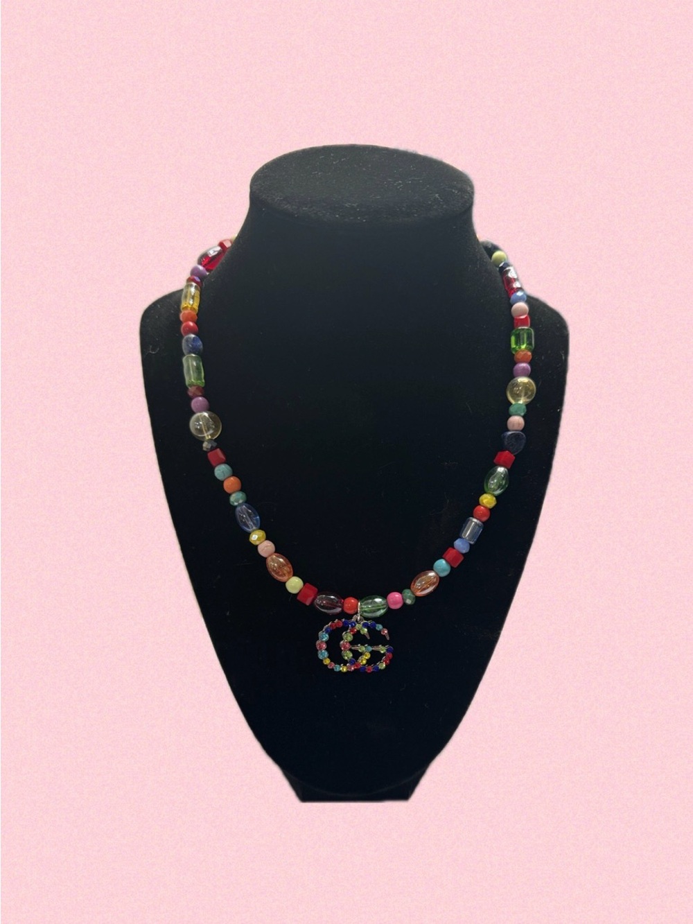 Multicolor Beaded Necklace with GG Pendant
